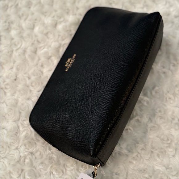 NEW Large Black Leather Cosmetic Bag Gold Zipper - Picture 5 of 11